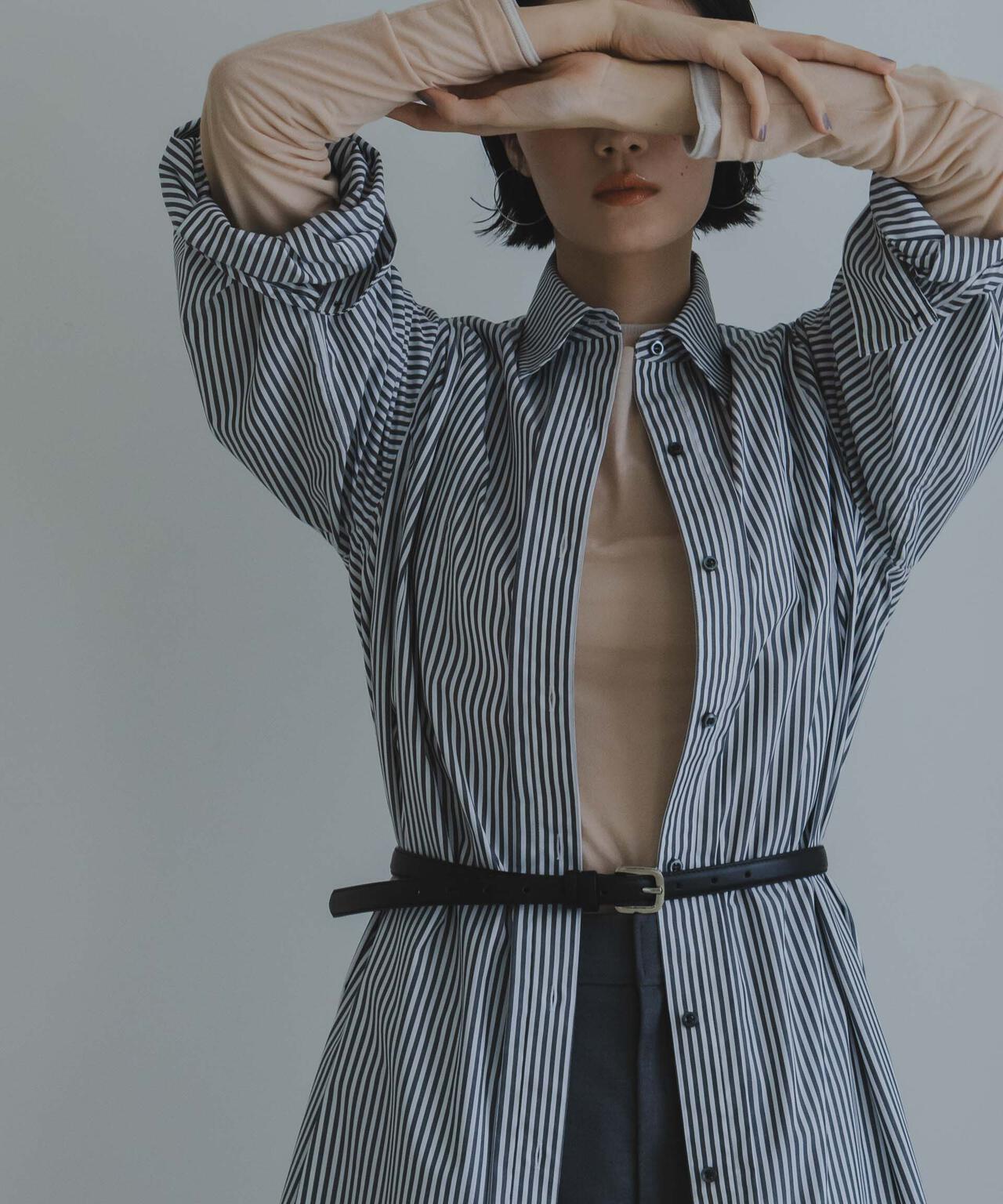 タック フレア シャツ ワンピース