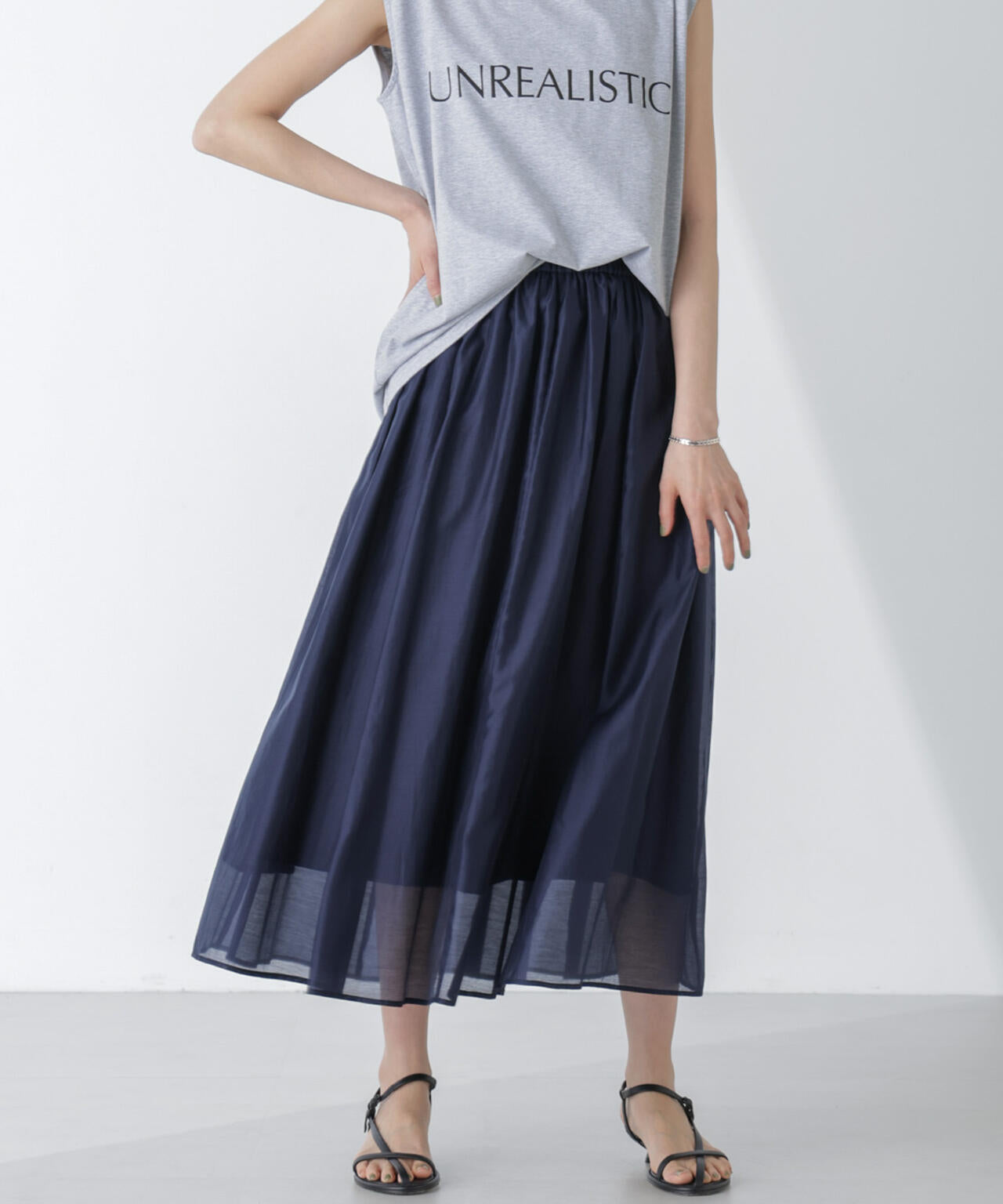 シアー サテン ギャザー フレア スカート（ セットアップ 可）