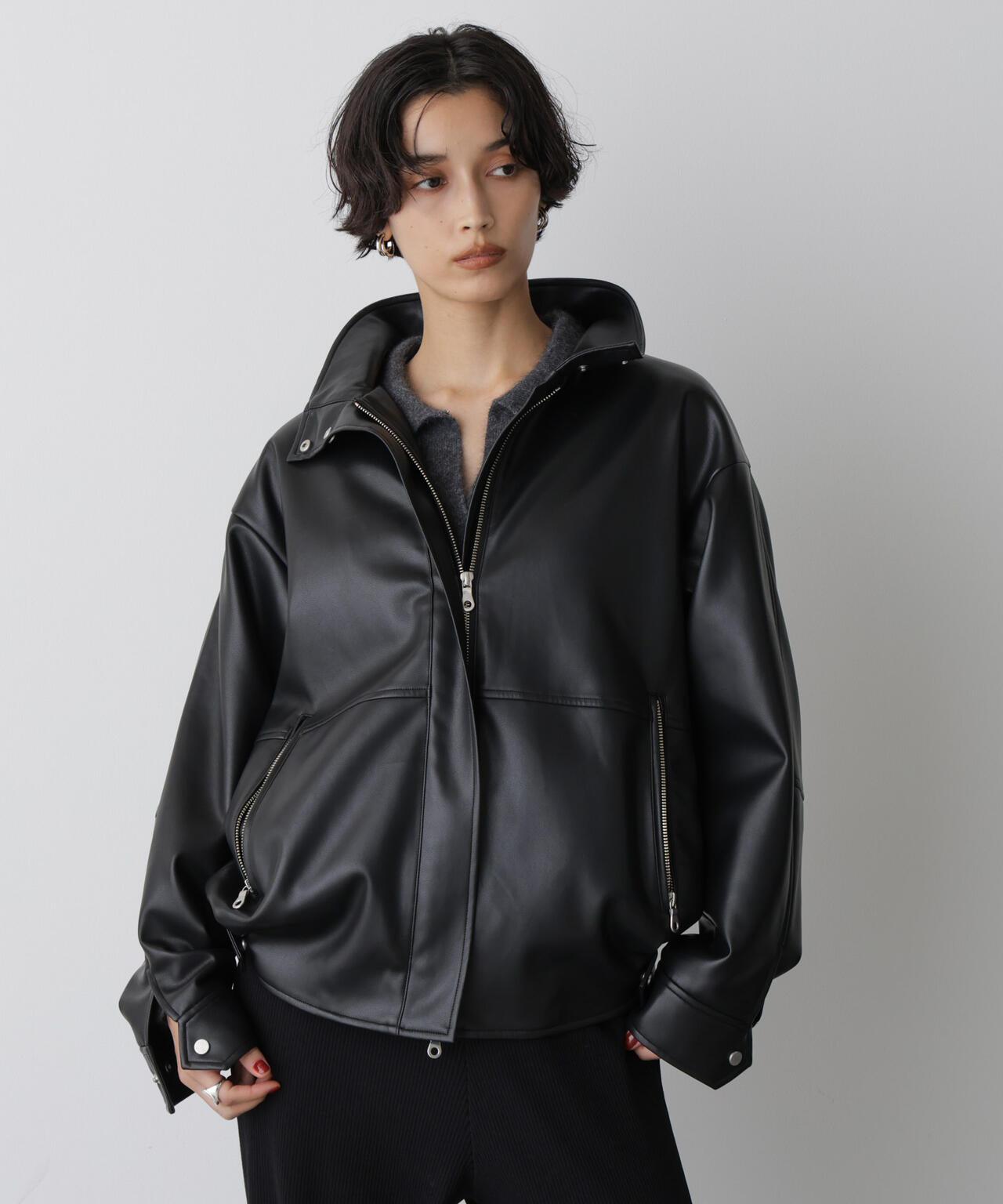 STEVELOUR 」 スタンド フェイク レザー ジップ ブルゾン