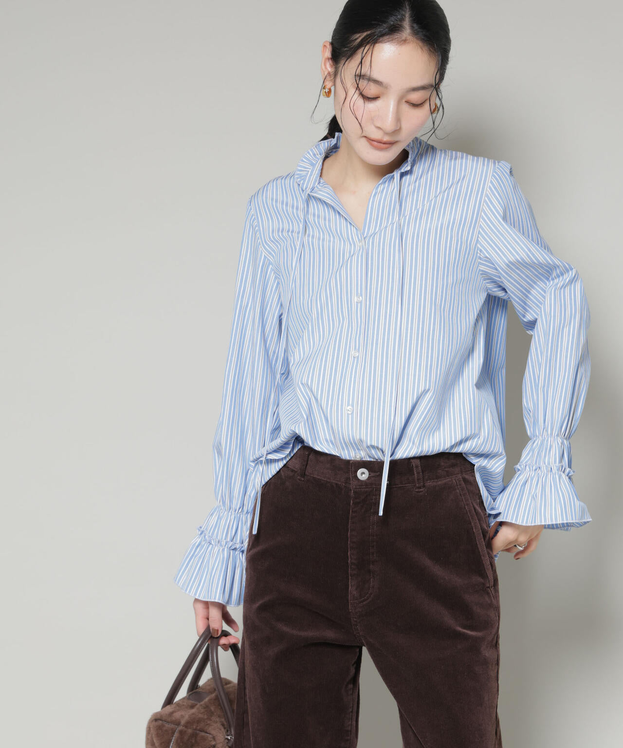 ストライプ フリル シャツ