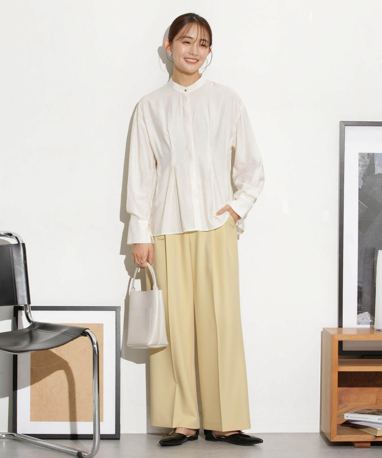 ベルト付きセミワイドツイルパンツ