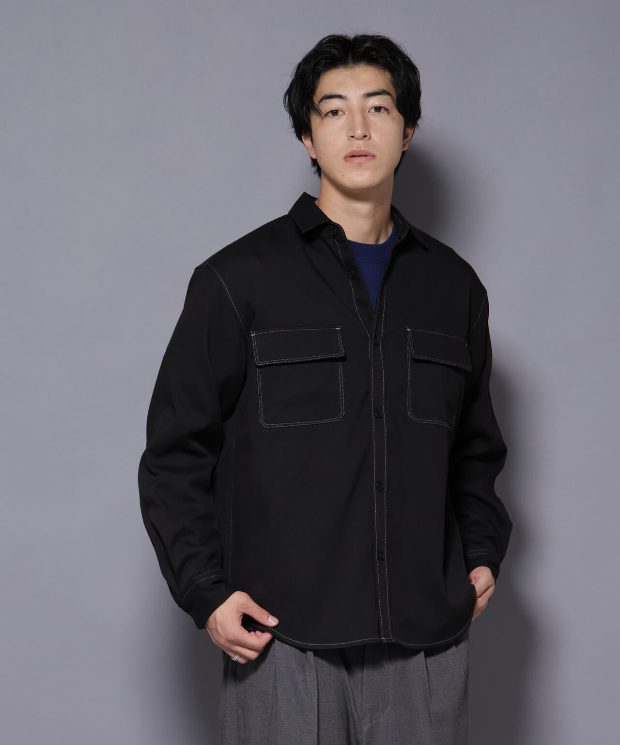 ストレッチツイルフラップポケットシャツ