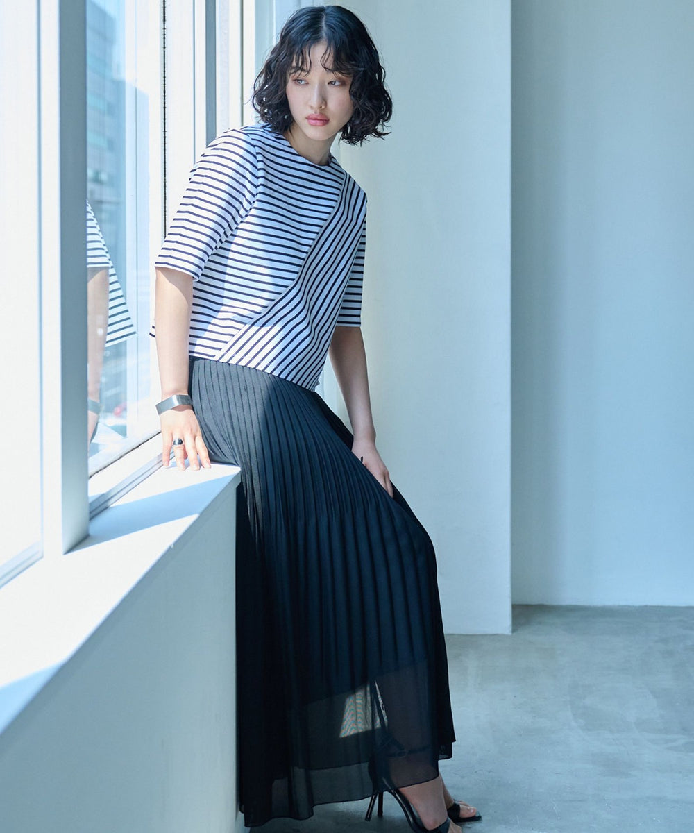 着回し抜群/セットアップ対応】メッシュカラミプリーツスカート