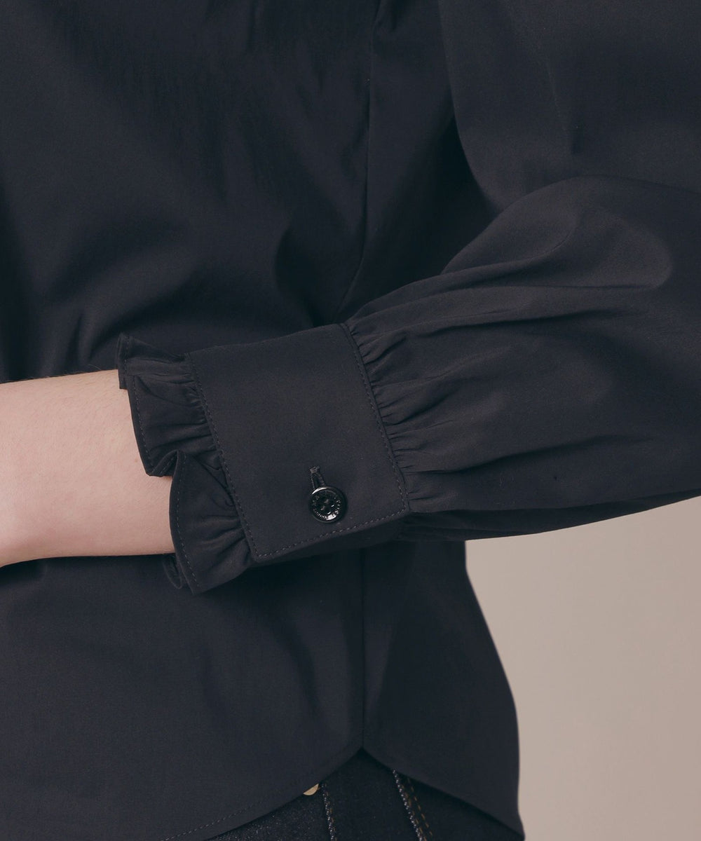 コットンナイロンストレッチスタンドカラーブラウス(トップス