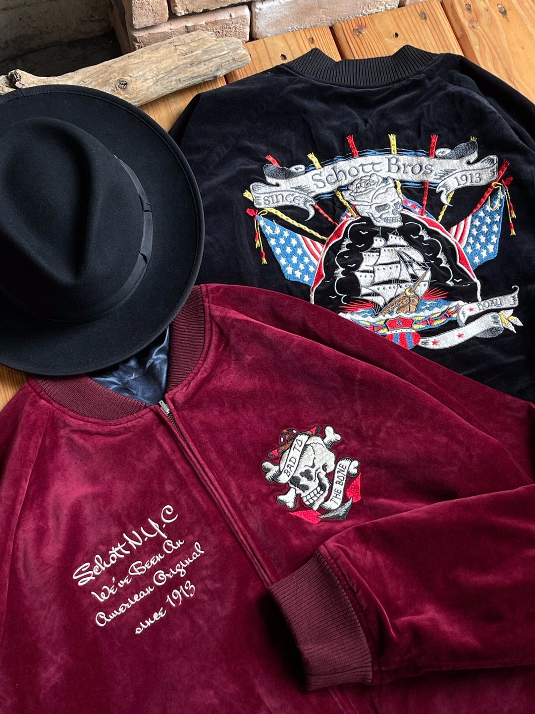 SCHOTT】別珍+サテンのインパクトのあるリバーシブルスカジャン