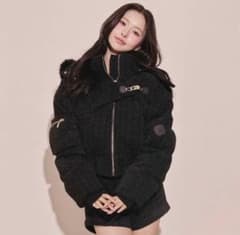 Randy アシンメトリーバックルツイードパデットジャケット ブラック