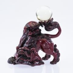 獅子 置物 水晶玉 赤獅子 シーサー 狛犬 古美術 昭和アンティーク