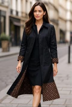 希少 ルイヴィトン ロングコート 34 ブラック系 モノグラム LVロゴ