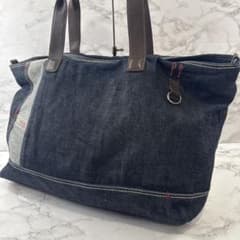 DIESEL ディーゼル デニム生地×本革 レザー ラージサイズ トートバッグ