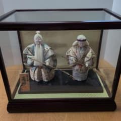 正絹本頭 高砂人形 雄山作 伝統的日本人形 置物 ガラスケース付き