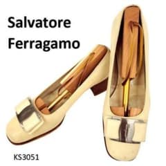 サルヴァトーレフェラガモ ヴァラ 金具 リボン 本革 レザー US5.5