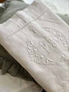 ◇フランスアンティーク｜美品手刺繍イニシャル大判リネンシーツ白