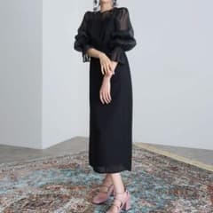 POURVOUS atlo シフォンビスチェタイトワンピース 結婚式 ブラック