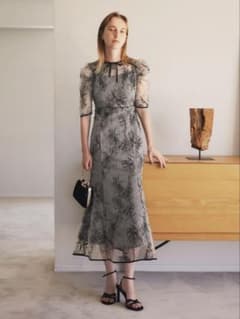 花柄リボンパフスリーブマーメイドワンピースドレス結婚式パーティー