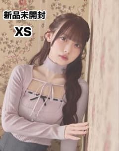 ミシェルマカロン リボンキャミアンサンブルニットトップス ピンク XS