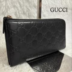 ✨高級✨ グッチ 長財布 L字ジップ シマ レザー ブラック GG柄 黒