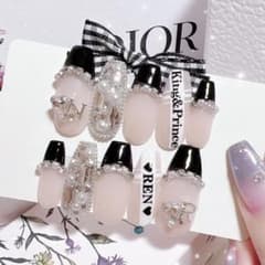 ネイルチップ 量産型 フレンチ ワンホン シンプル オーダー 黒 韓国