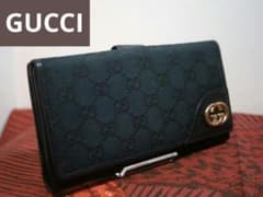 GUCCI グッチ GGキャンバス 二つ折り財布 ブラック インターロッキング