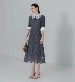 2026年最新】Leja 花柄レースカラースパンコールaラインフレアドレスの