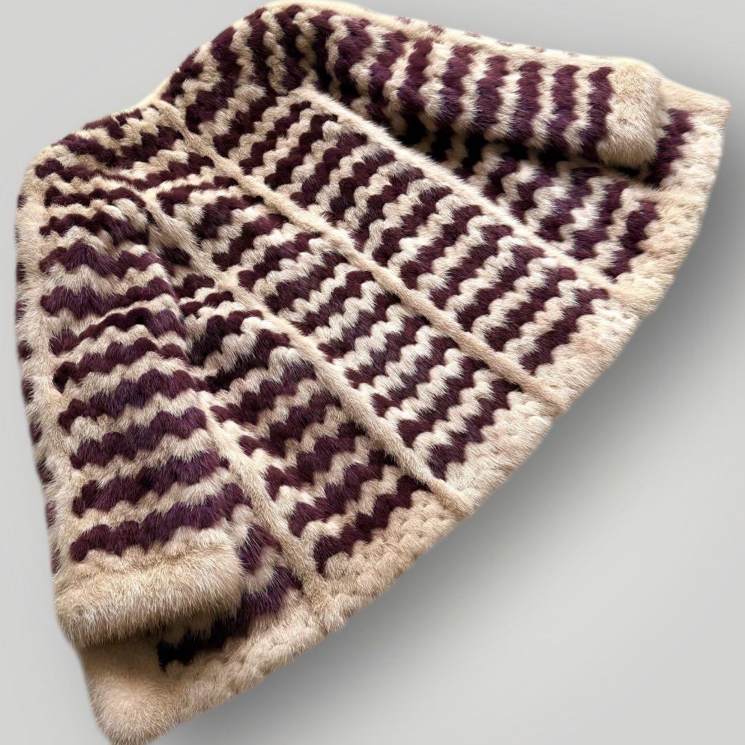 毛皮☆ミンク MINK ファーコート バイカラー パープル クリーム