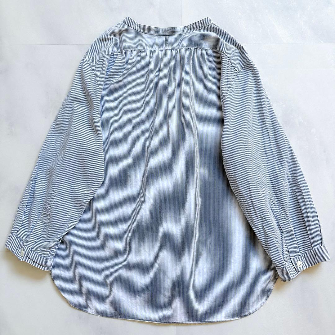 マーガレットハウエル バンドカラー ストライプ シャツ シルク