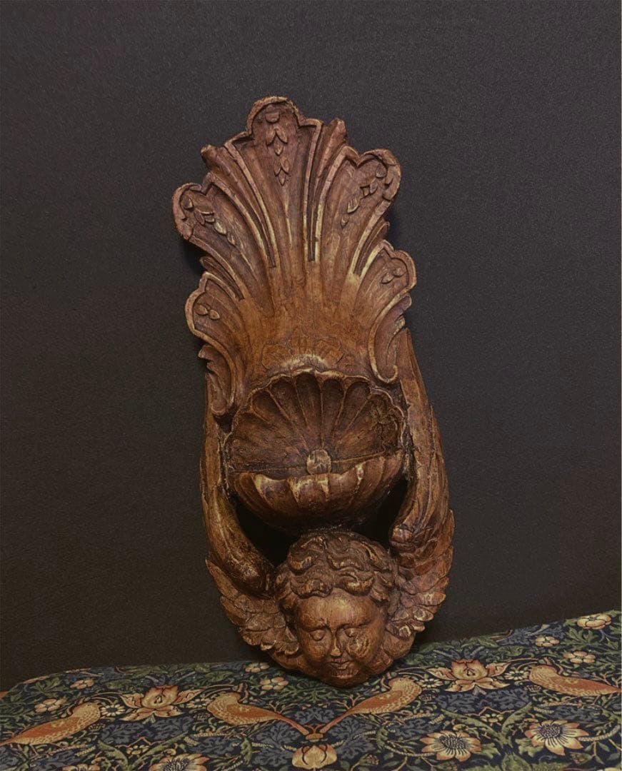 アンティーク　フランス　19世紀初期　ケルビム　ベニティエ　教会装飾 ベニティエ 聖水盤 イエス 天使 ビスク フランス アンティーク 0502239