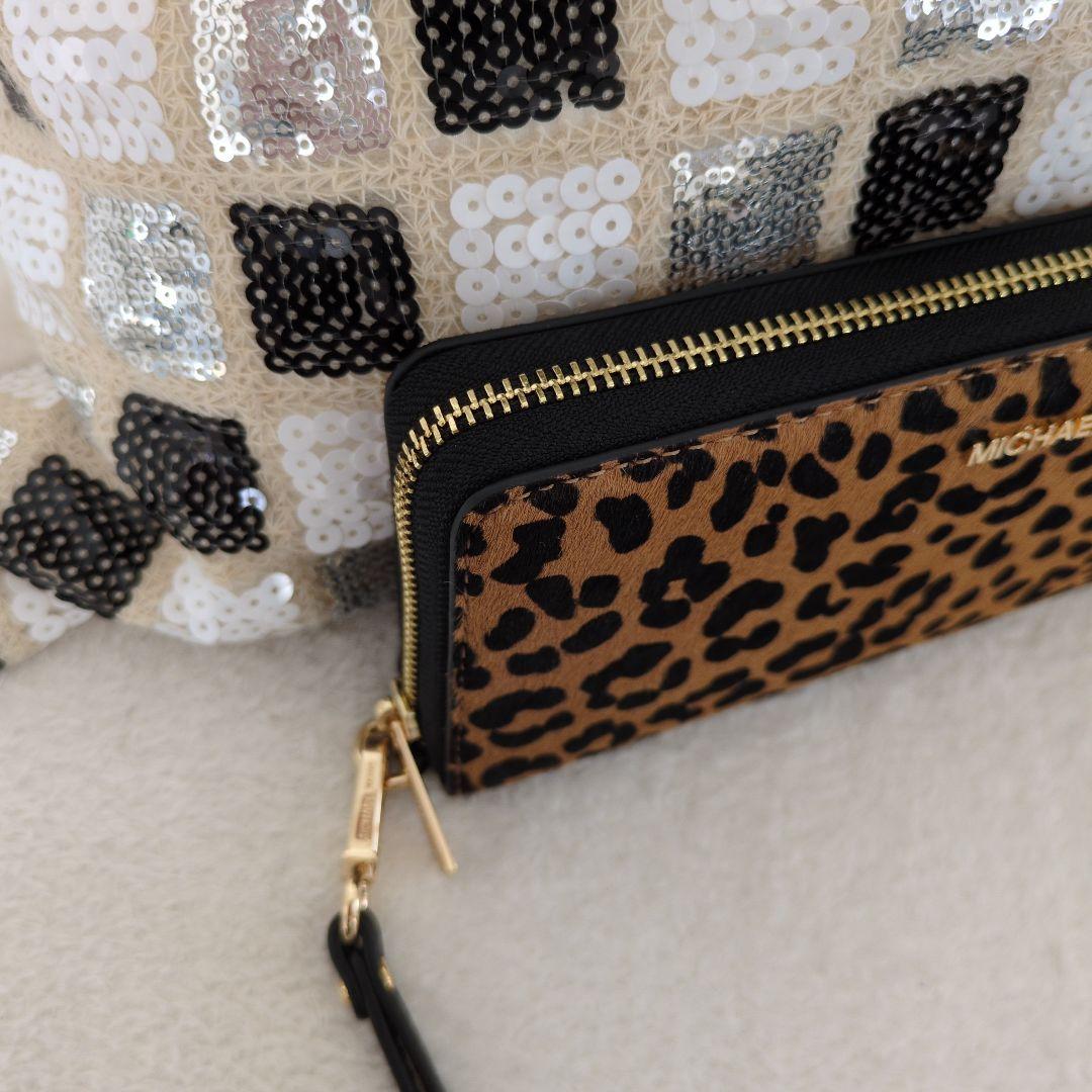 新品 マイケルコース 長財布 豹柄 レオパード ハラコ素材 レア