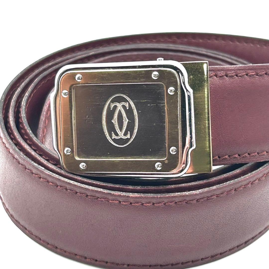 美品】カルティエ ロゴ バックル ベルト ボルドー レザー - メルカリ