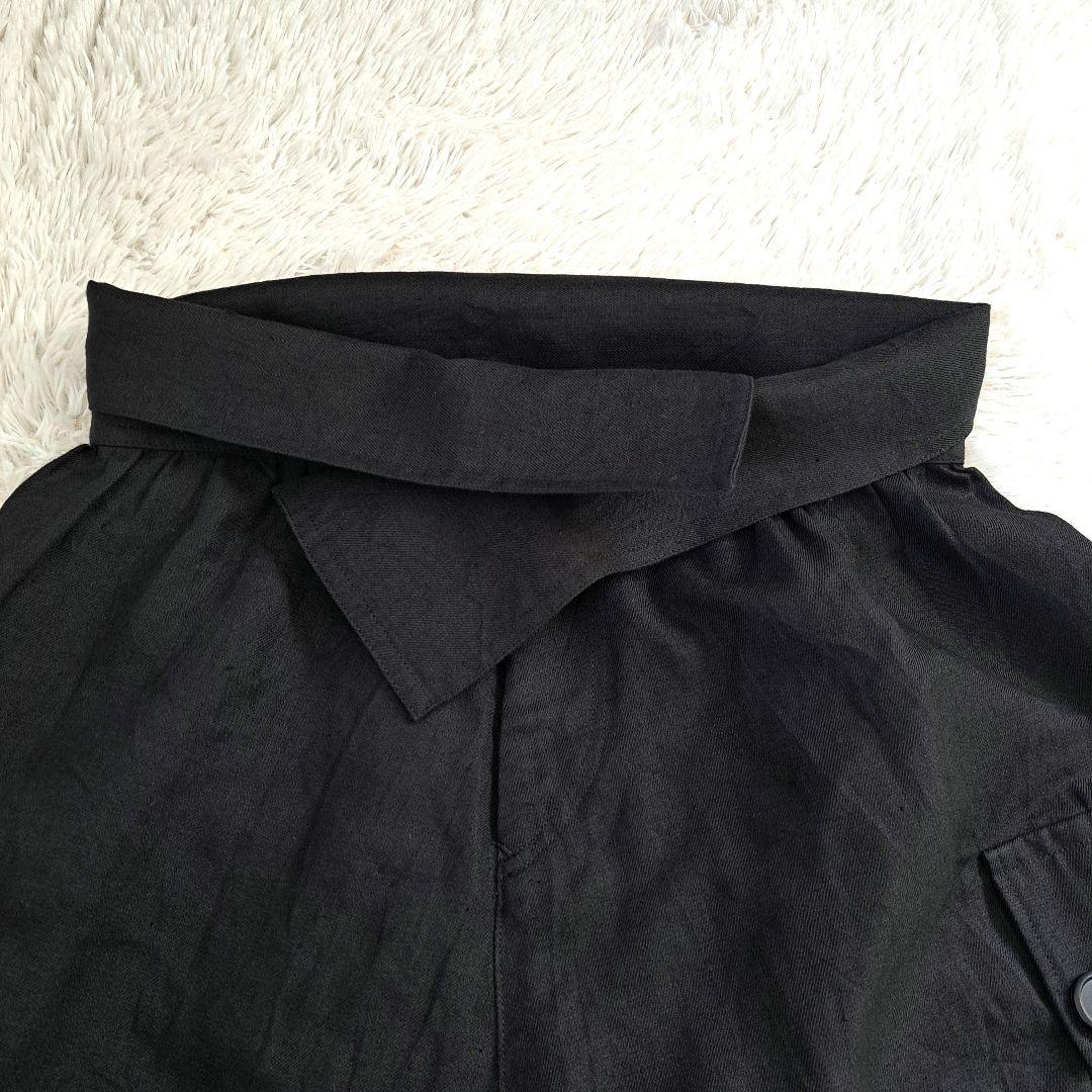 Y's リネン ガウチョ ワイド パンツ 黒 日本製