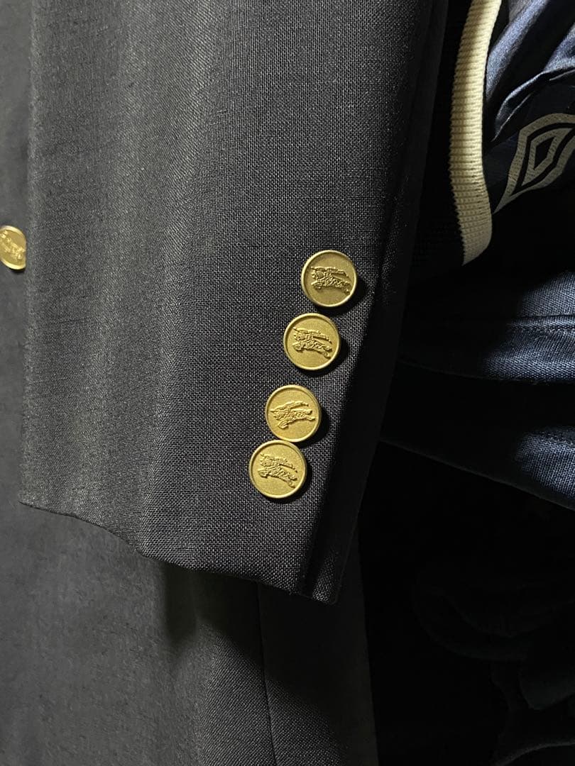 美品 モヘア バーバリー 紺ブレ 金ボタン ネイビー ダブルジャケット