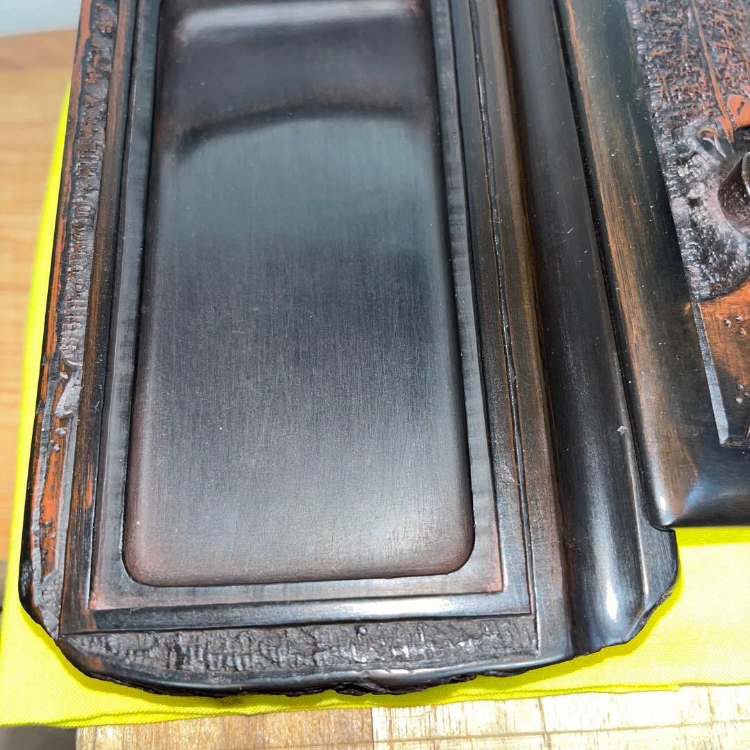 ⭕️赤間硯 共蓋付梅花彫刻硯 阿野硯製作所 龍泉作 美品 墨持ち良い