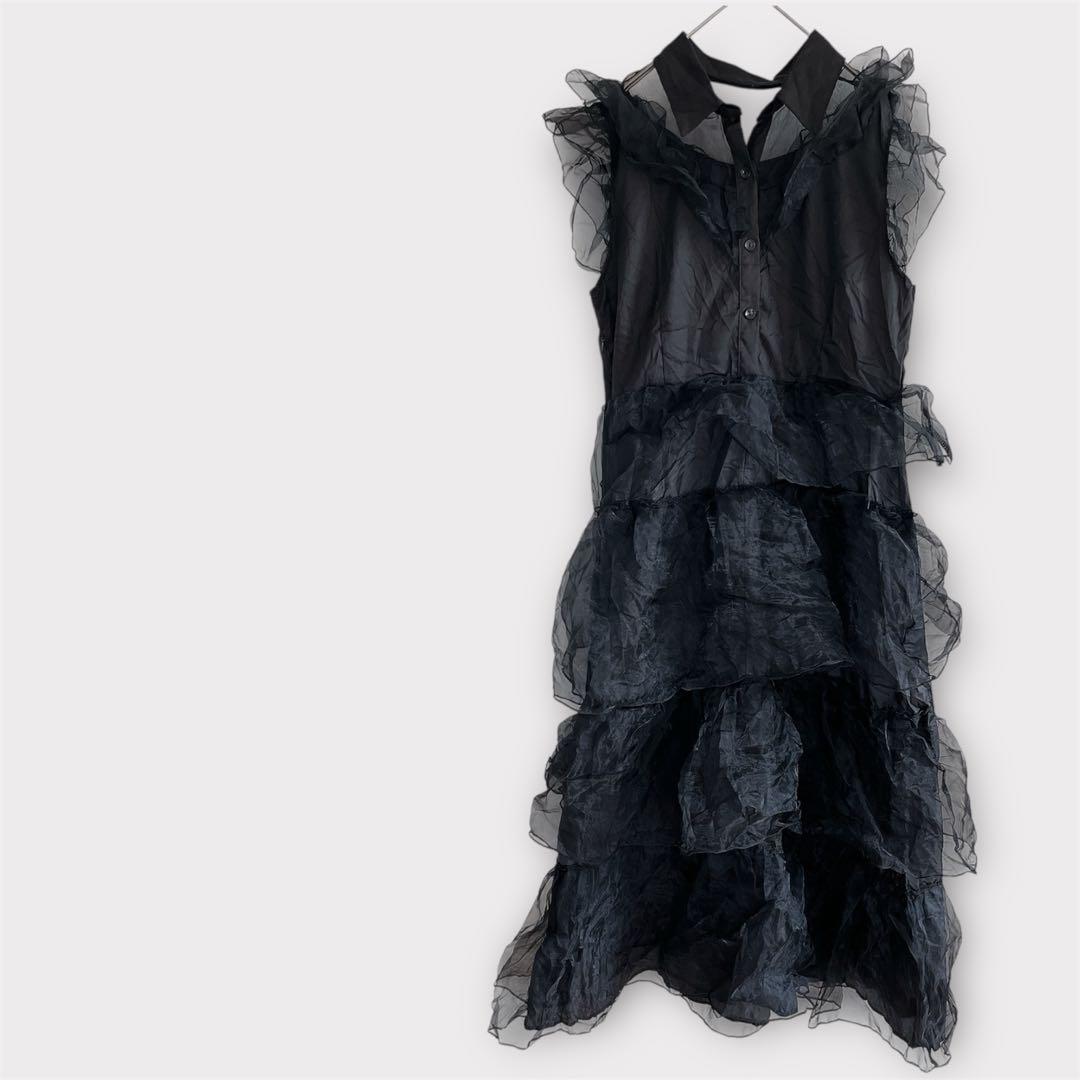 レア❣️シースルー ブラック 黒 ドレス フリル シースルードレス