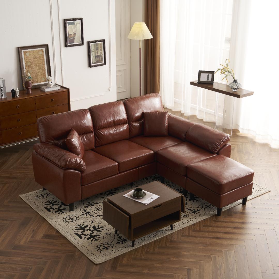 PU ソファ ソファーセット 5人掛け 2-5人掛け L字 クッション付 肘付き PU ソファ ソファーセット 5人掛け 2-5人掛け L字 クッション付 肘付き