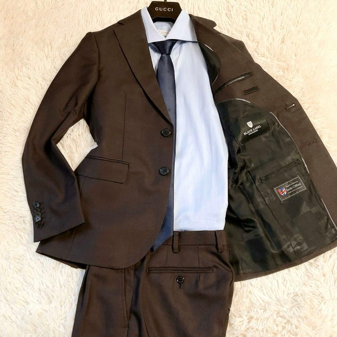 【英国生地】ブラックレーベルクレストブリッジ　スーツ　裏地チェック　美品　36R MIYUKI TOPグレーシャドーグレンチェックスリーピーススーツ（スーツ