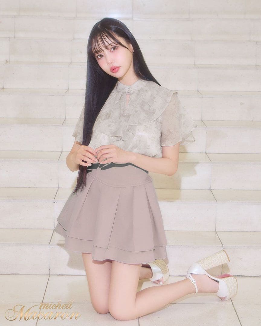 新品未使用 ミシェルマカロン 美脚になれるスカート XS くすみピンク