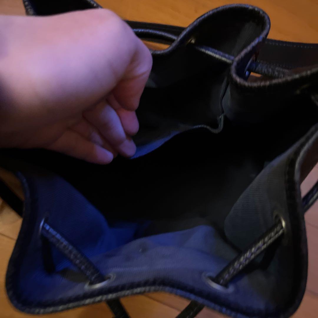 KENZO 黒 レザー ショルダーバッグ 巾着 紫ステッチ - メルカリ