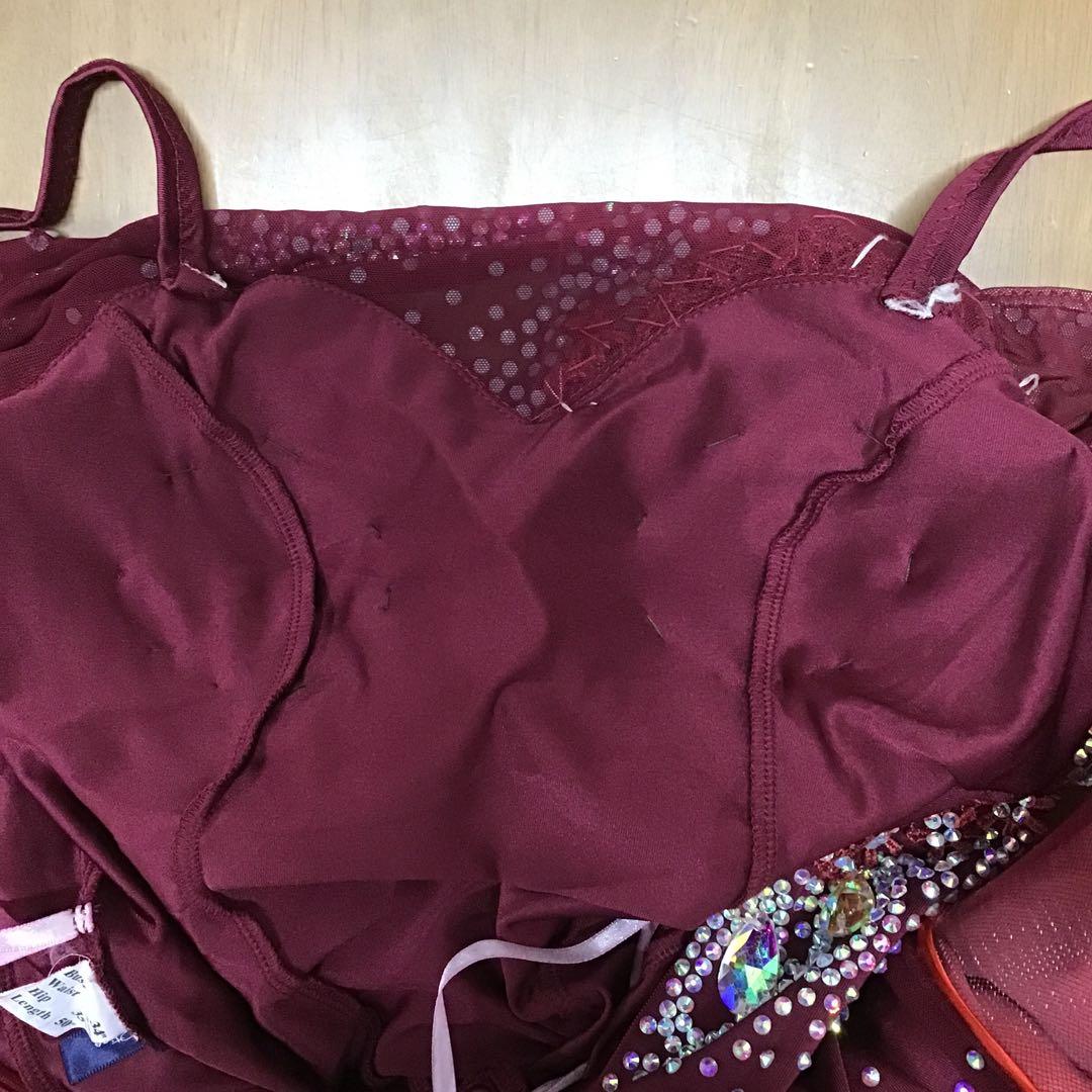 社交ダンス ドレス VeRtigo ドレス えんじ色 グラデーションスカート