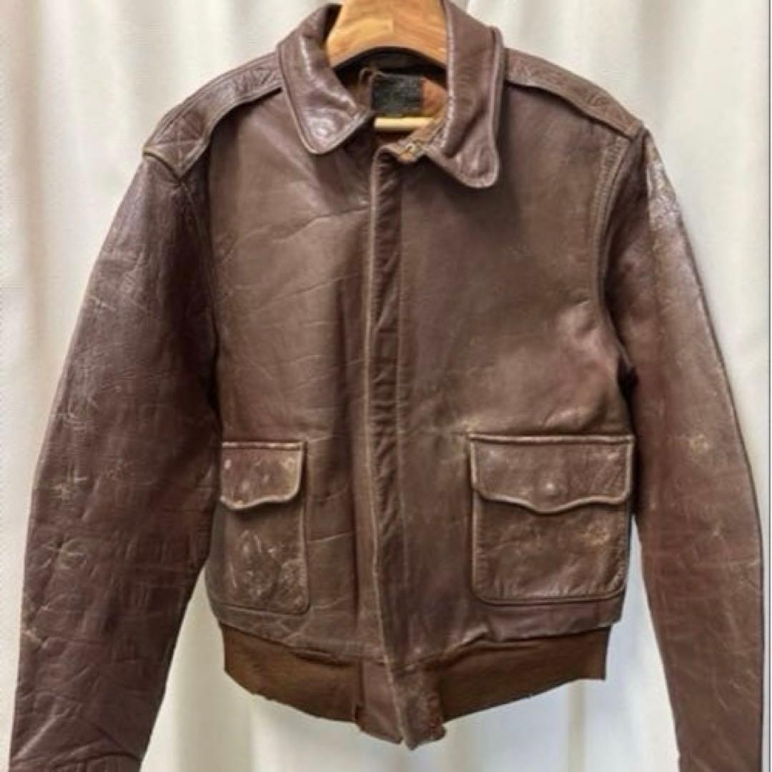 40s A2 フライトジャケット Perry WWII ビンテージ 米軍 実物 ORIGINAL WWII A2 PERRY? FLIGHT JACKET 40 LEATHER BOMBER PILOT Pro