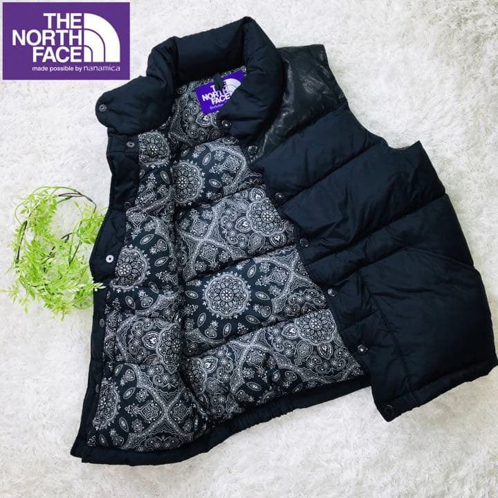 ノースフェイス パープルレーベル ダウンベスト ペイズリー柄 黒