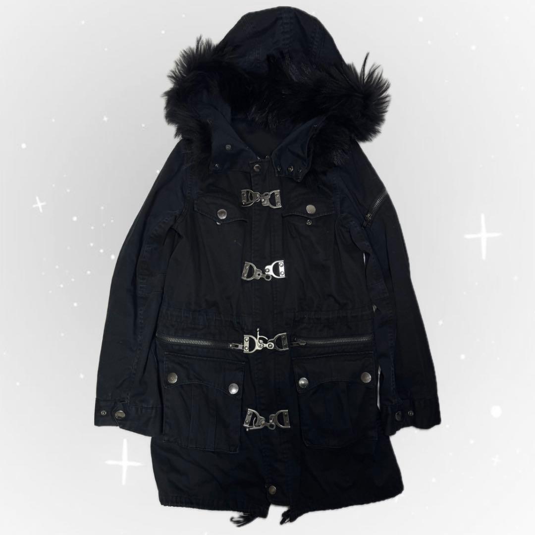 00s archive モッズコート ファー 平成ギャル グランジ ゴシック y2k 00s archive ギミック モッズコート 平成ギャル グランジ 黒
