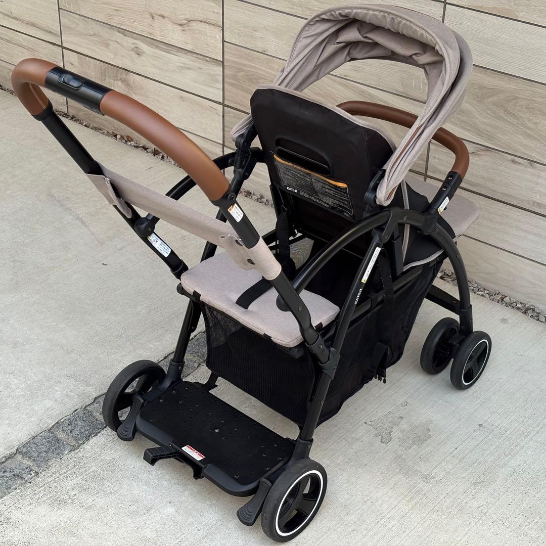 レインカバー付き】カトージ 2シーター next 2人乗りベビーカー ベージュ