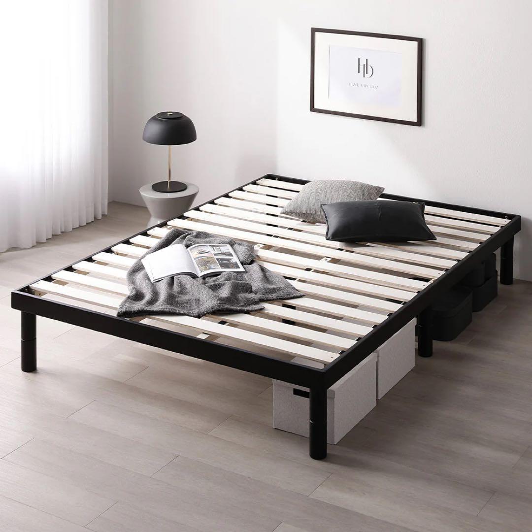 【ダブルベッド】高さ調整可能 天然木すのこベッド 『NOORA ノーラ』ブラック 高さ調整可能 天然木すのこベッド 『NOORA ノーラ』/3段階で高さ調整が