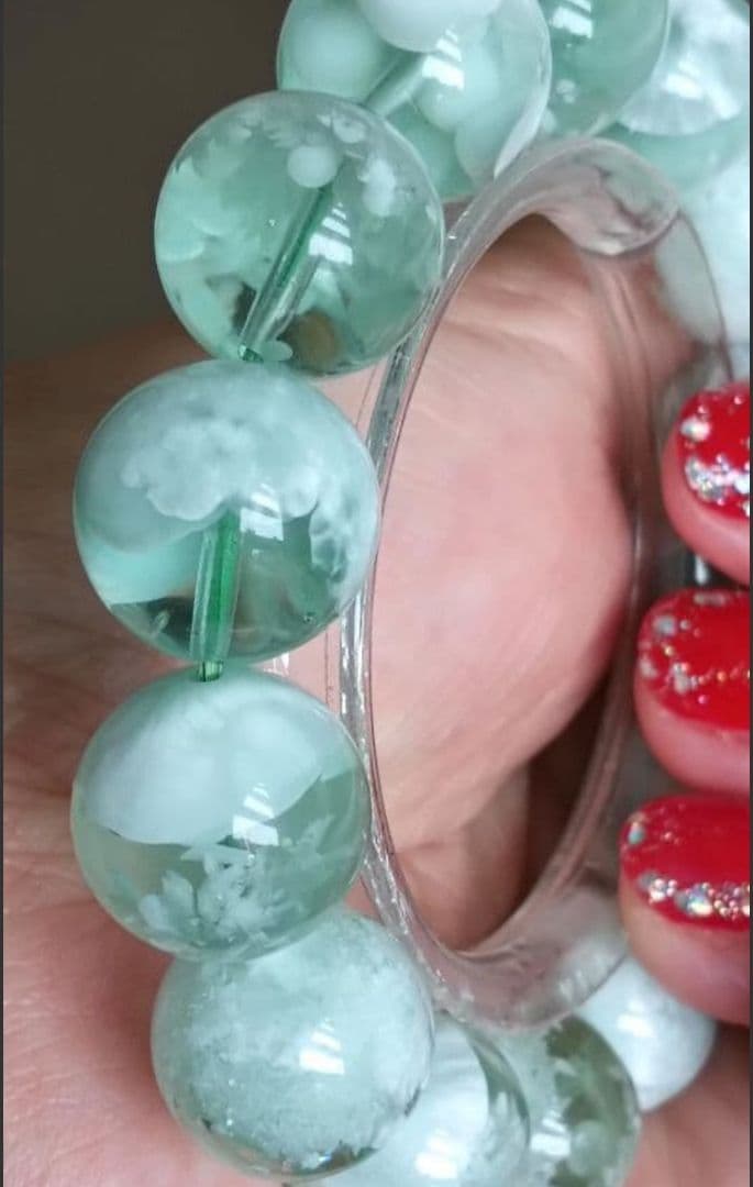 超超超希少石グリーンラリマー‼️14mm内径約17センチ 雪花