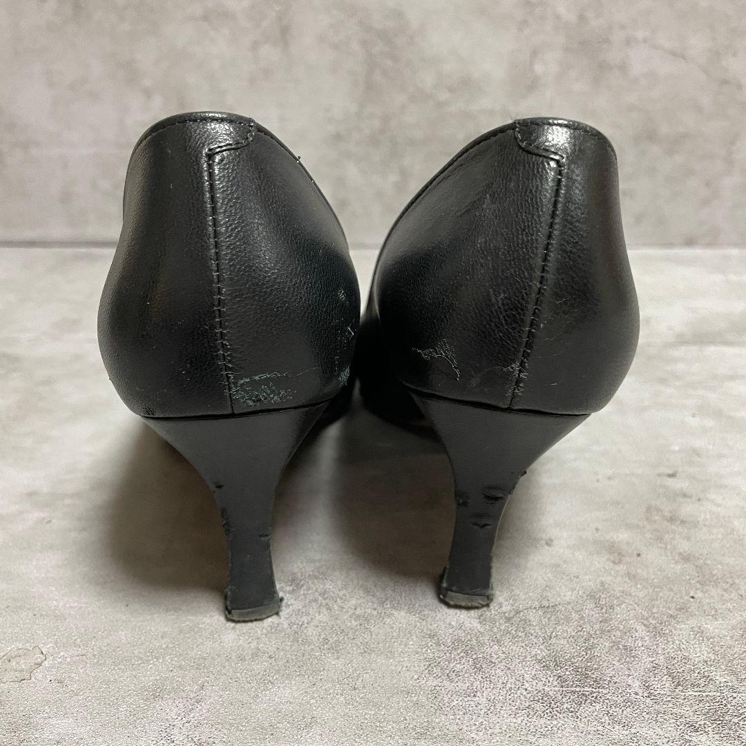 銀座かねまつ】（22.5E）ポインテッドトゥパンプス ブラック レザー