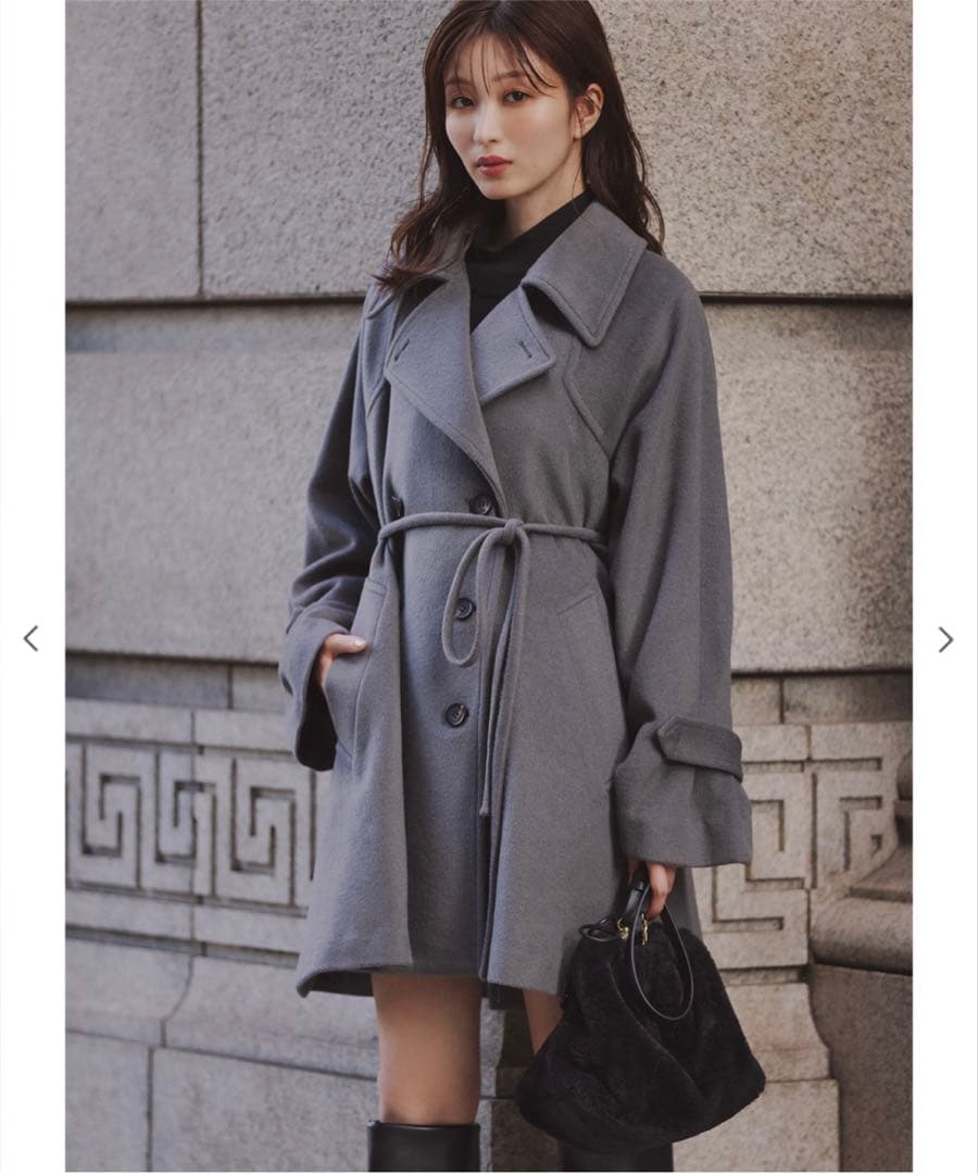 ミドル丈ウールトレンチコート sakishimatokyo トレンチコート コート フェイクウールミドル丈