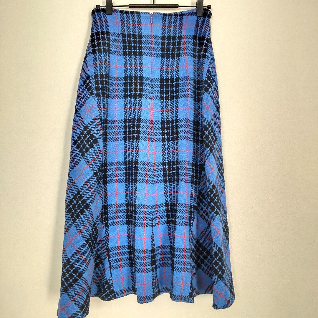 ヴェルメイユパーイエナ☆ロングスカート タータンチェック ブルー 36