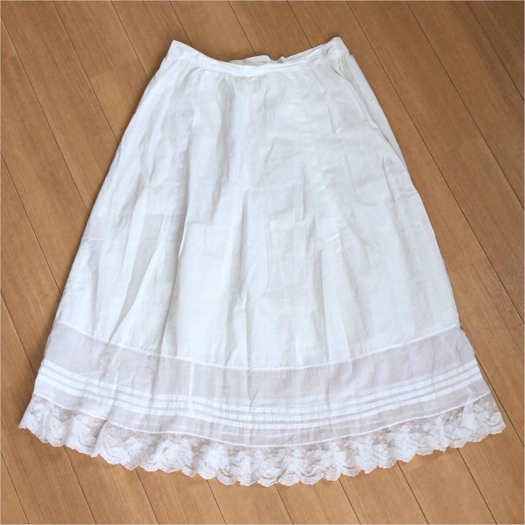 ヴィンテージ レース スカート ペチコート コットン 白 アンティーク