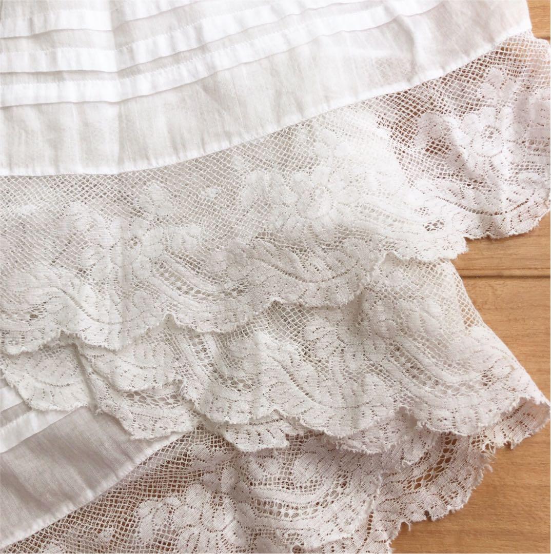 ヴィンテージ レース スカート ペチコート コットン 白 アンティーク