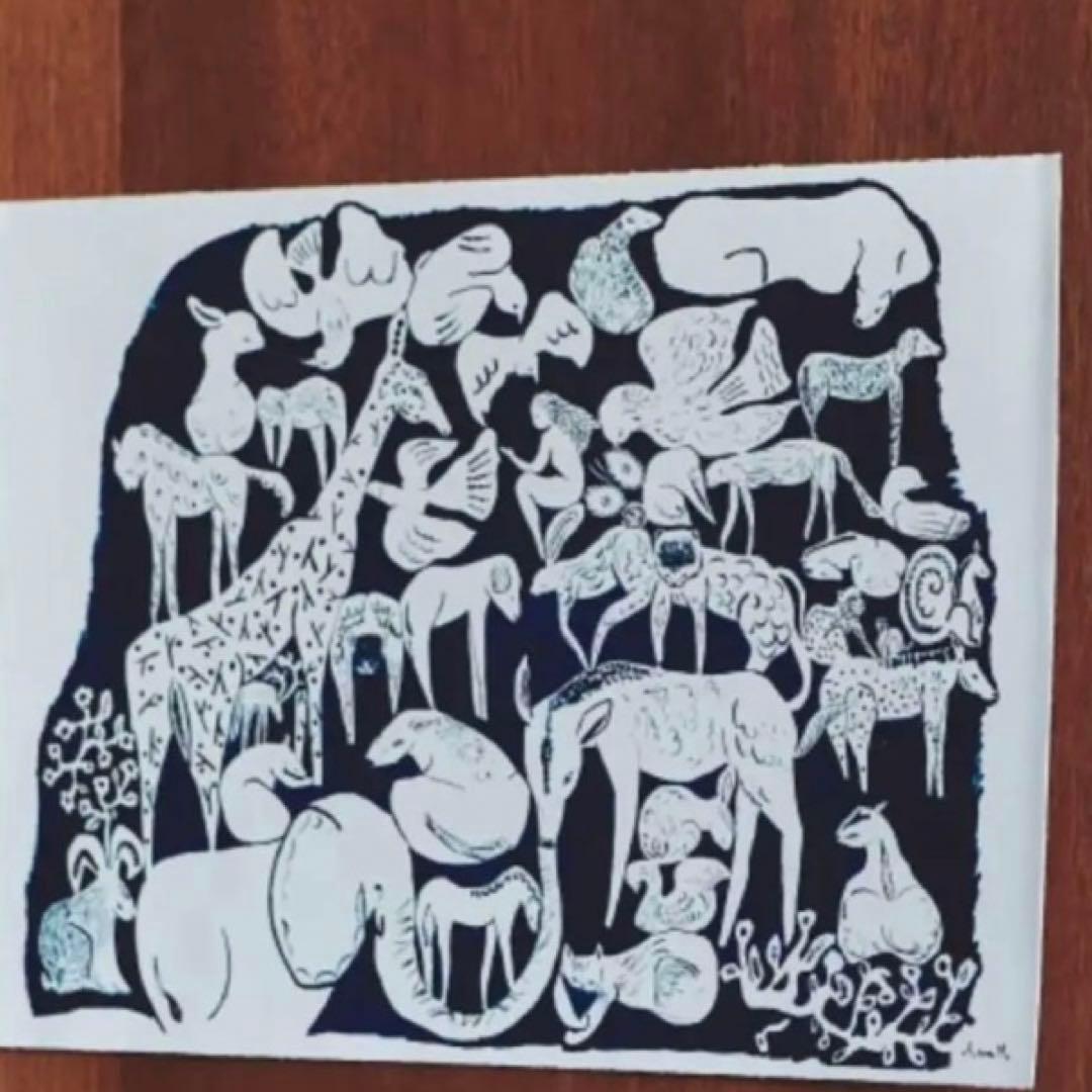 ミナペルホネン ポスター 1枚 ライフパズル ネイビー 動物 つづく 限定