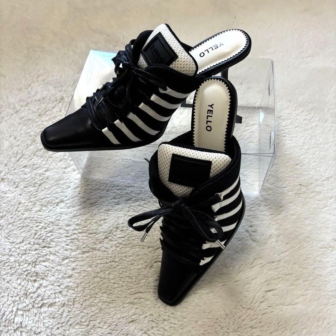 【美品‼️】YELLO ブラックホワイト ストライプ ミュール YELLO / MONOCHROME SNEAKER MULES
